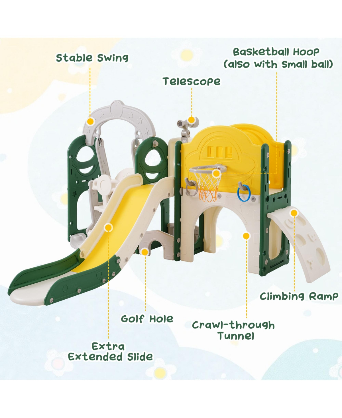 Slickblue Kids Playground Climber Slide Playset with Basketball Hoop Indoor & Outdoor Fun for Babies