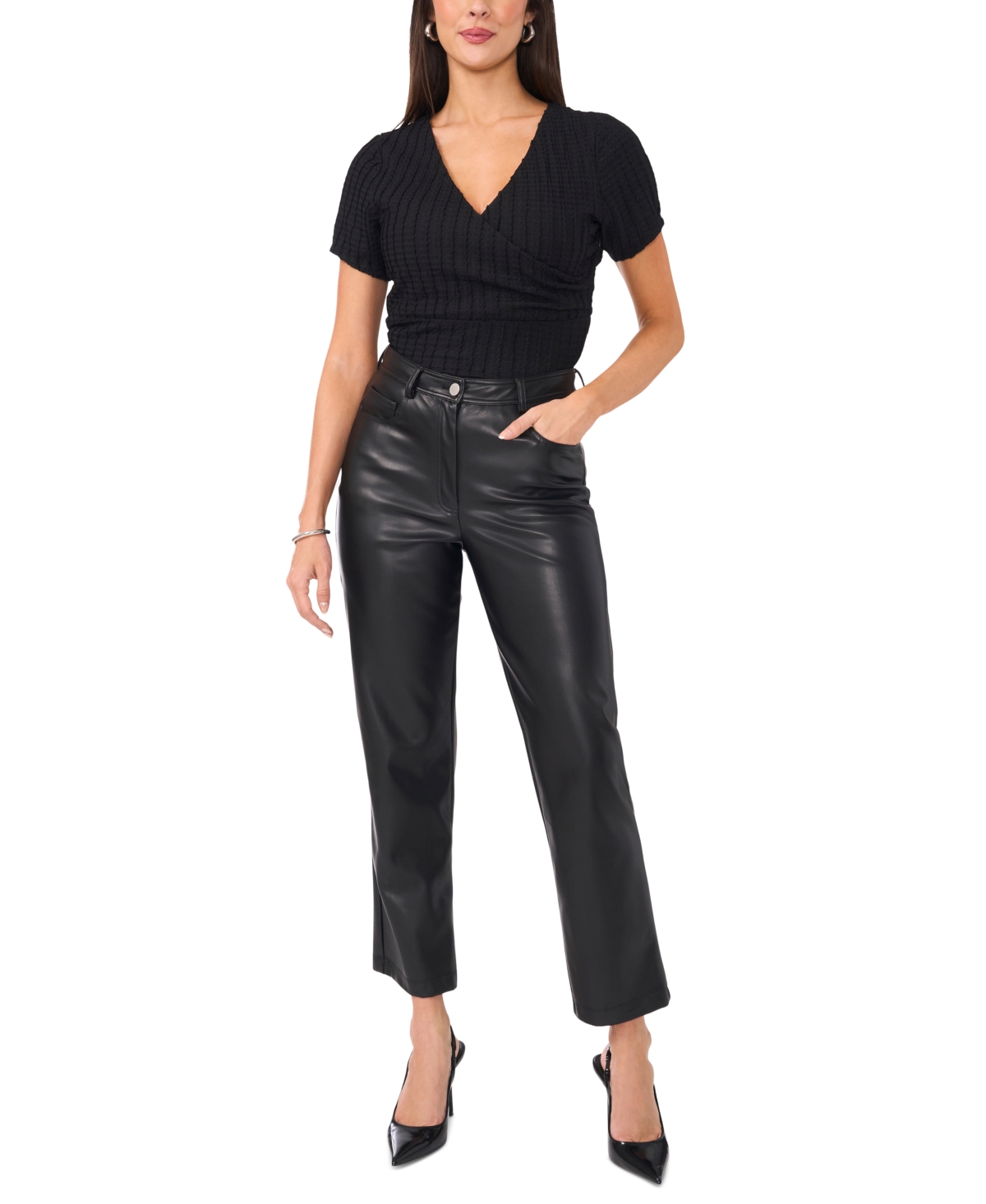 VINCE CAMUTO WOMEN'S TEXTURED FAUX-WRAP TOP 