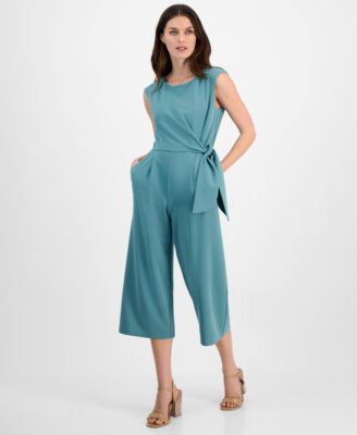 Tahari - Petite Cropped Side-Tie Sleeveless Jumpsuit
