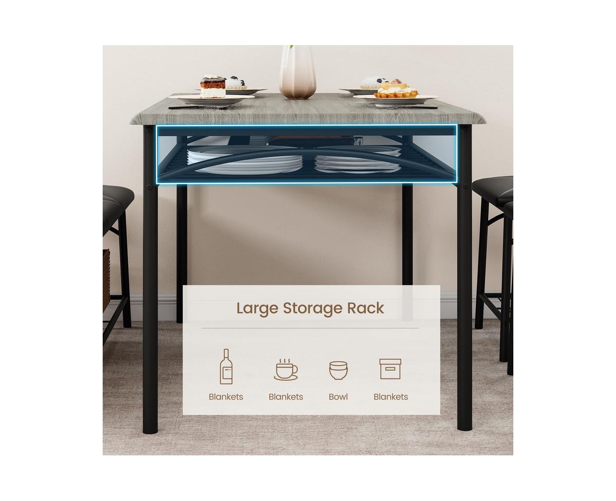 gaomon Dining Table with Benches, Kitchen Table Set for 4, Dining Room Table Set with Upholstered Bench and Square Stools, Metal and Wood Dining Table