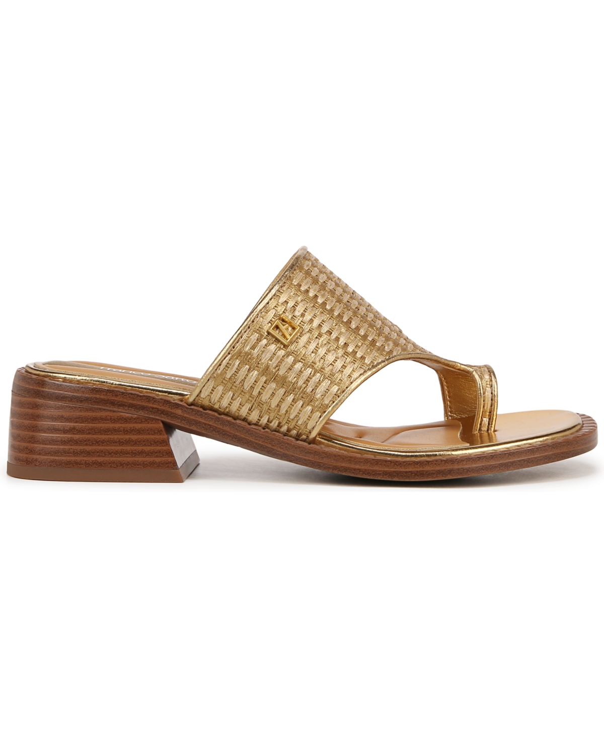 Franco Sarto Women's Sia Toe Loop Block Heel Slide Dress Sandals In Gold Fabric