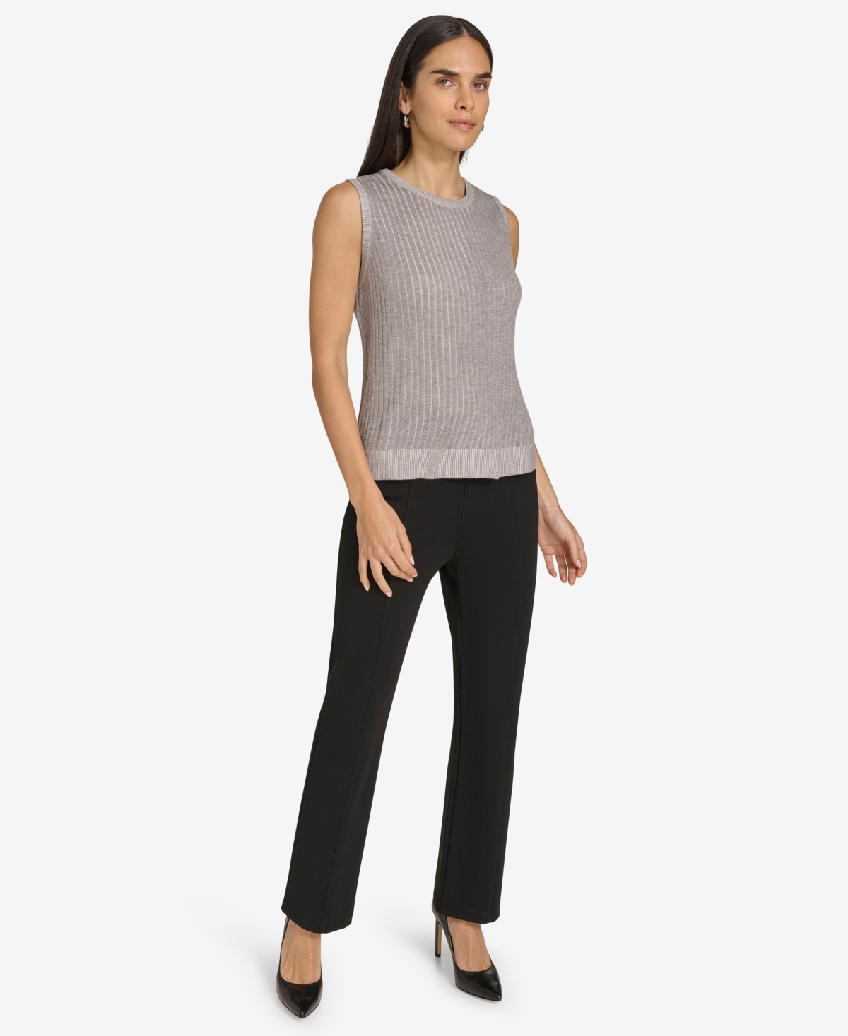 Calvin Klein Women's Ribbed Sweater-Knit Sleeveless Top -cream