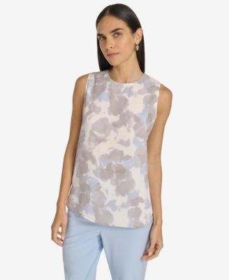 Calvin Klein - Women's Printed Crewneck Sleeveless Blouse