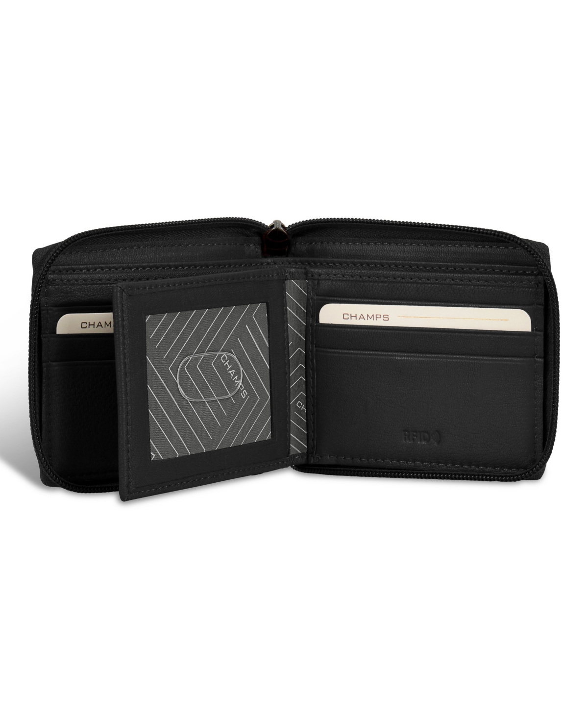 Shop Champs Men's Onyx Collection Leather Zip Around Wallet In Black