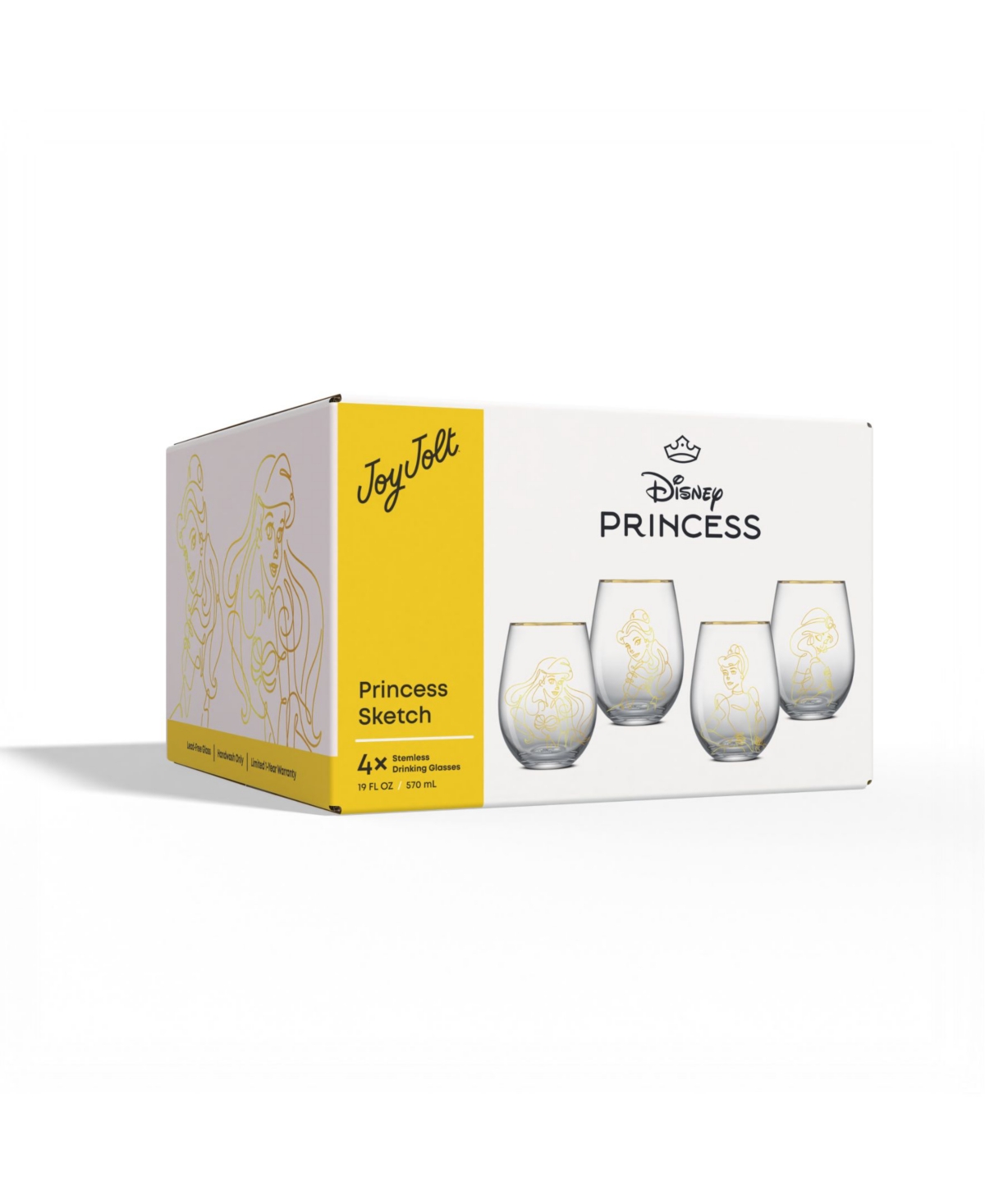 JOYJOLT DISNEY PRINCESS SKETCH STEMLESS WINE GLASSES, SET OF 4 