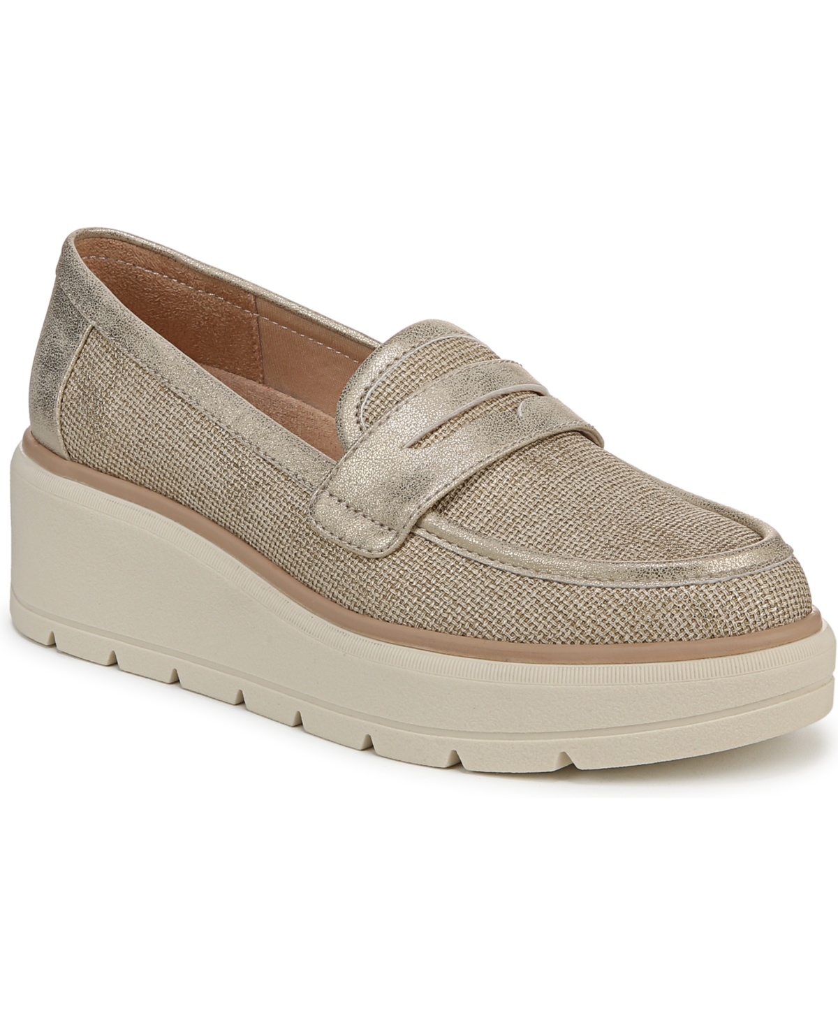 Dr. Scholl's Women's Nice Day Max Platform Lug Sole Loafers In Gold Faux Leather