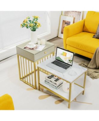2 Pieces Modern Nesting Coffee Table Set with Drawer and Shelf