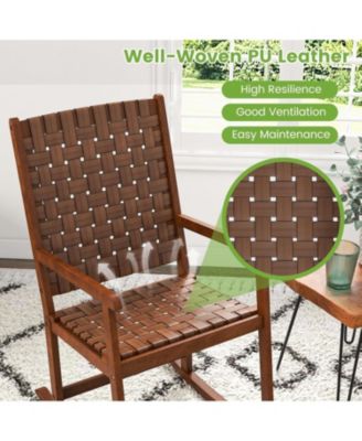 Patio Wood Rocking Chair with PU Seat and Rubber Wood Frame