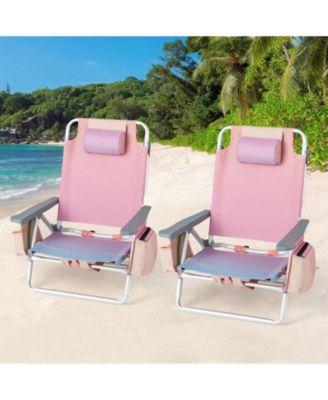 2 Pieces Folding Backpack Beach Chair with Pillow