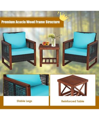 3 Pieces Acacia Wood Patio Furniture Set with Coffee Table