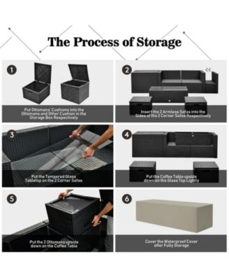 8 Pieces Patio Rattan Storage Table Furniture Set