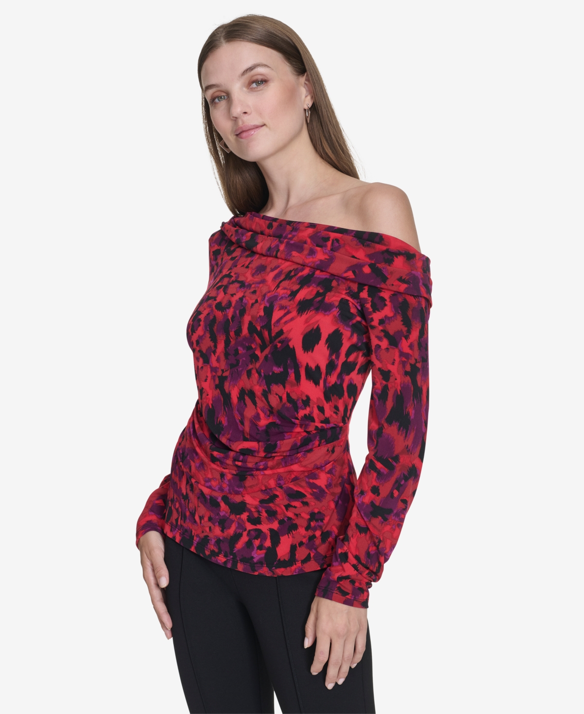 Halston Women's Printed Off-The-Shoulder Top -garnet