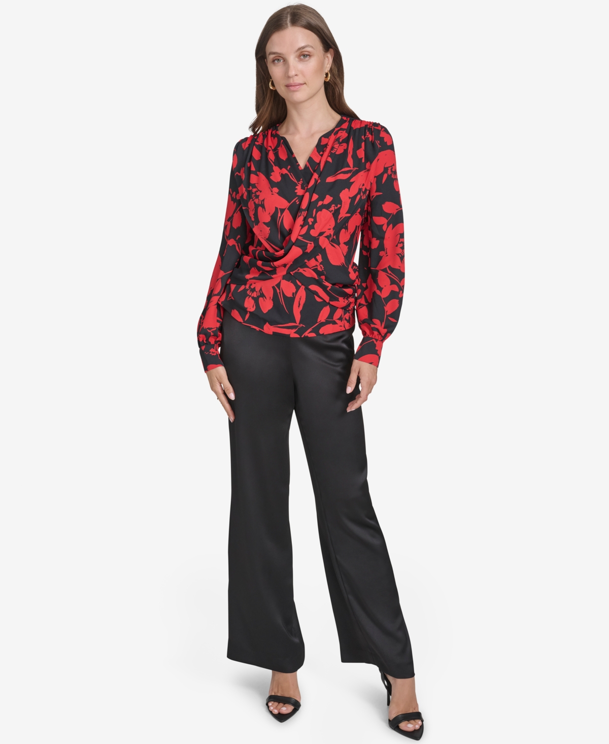 Halston Women's Printed Crossover-Draped Top -h Red