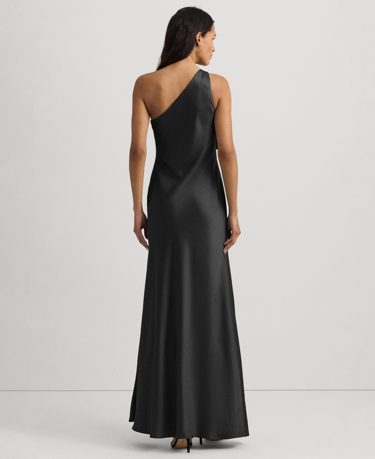 Ralph Lauren Satin Charmeuse One-shoulder Gown In Black
