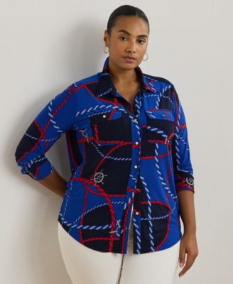 Lauren Ralph Lauren - Plus Size Slim-Fit Rope-Print Jersey Shirt