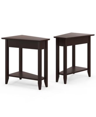 2 PCS 2-Tier End Table Irregular Narrow Sofa Side Nightstand w/ Storage Shelf