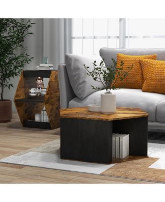 2PCS Coffee Side End Table Nightstand Hexagonal for Living Office Coffee Room