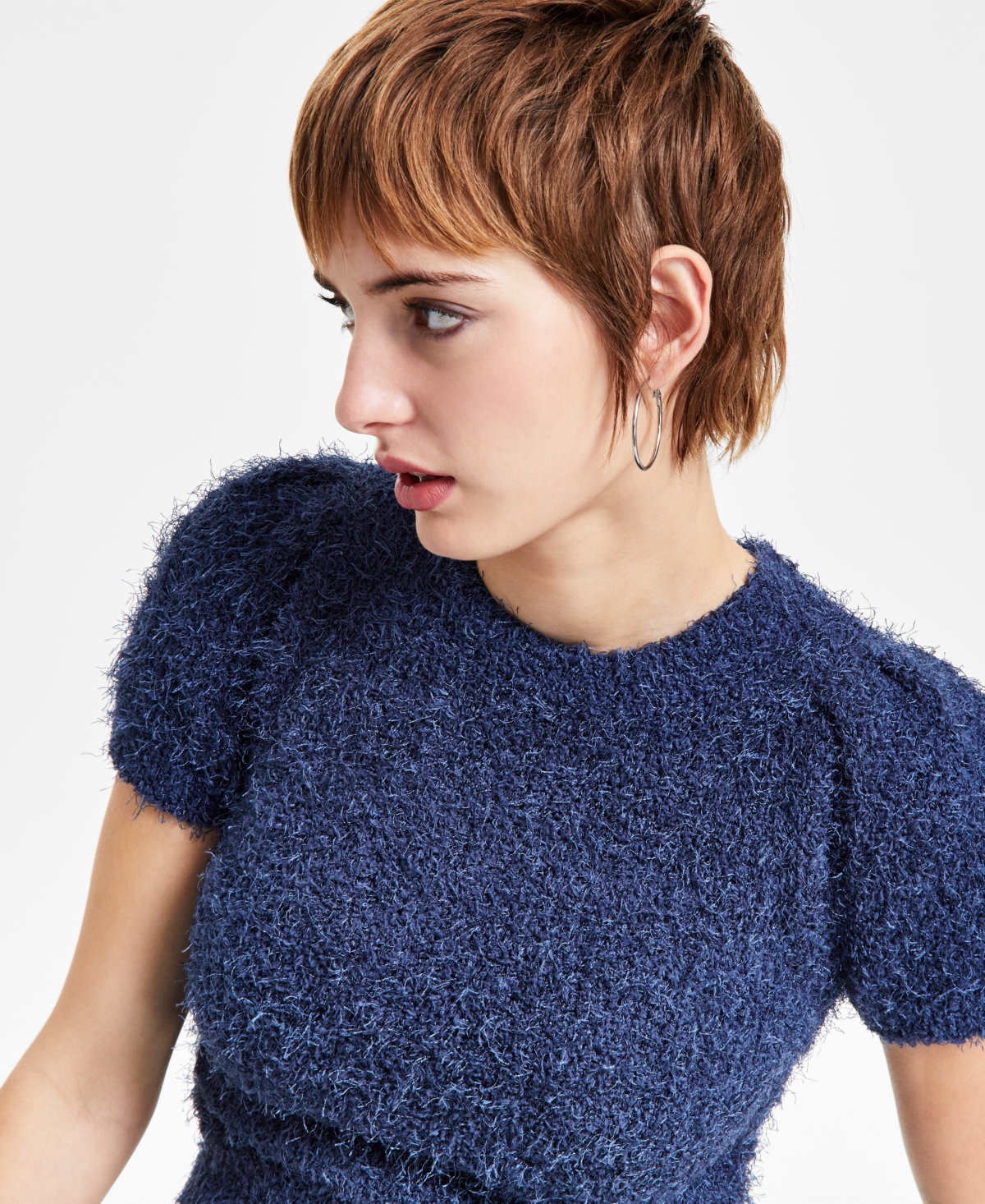 GUESS WOMEN'S USAMI BOUCLE SHORT-SLEEVE SWEATER 