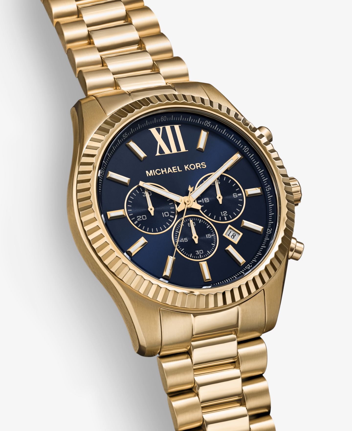 Мужские часы Michael Kors Lexington Chronograph Gold-Tone Stainless Steel Watch 44mm — фото 4