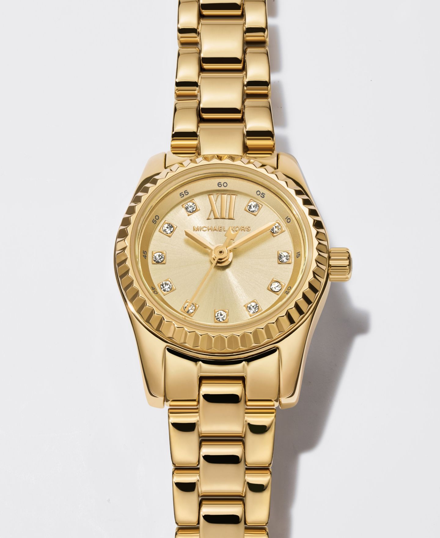 Женские часы Michael Kors Lexington Three-Hand Gold-Tone Stainless Steel Watch 19mm — фото 4
