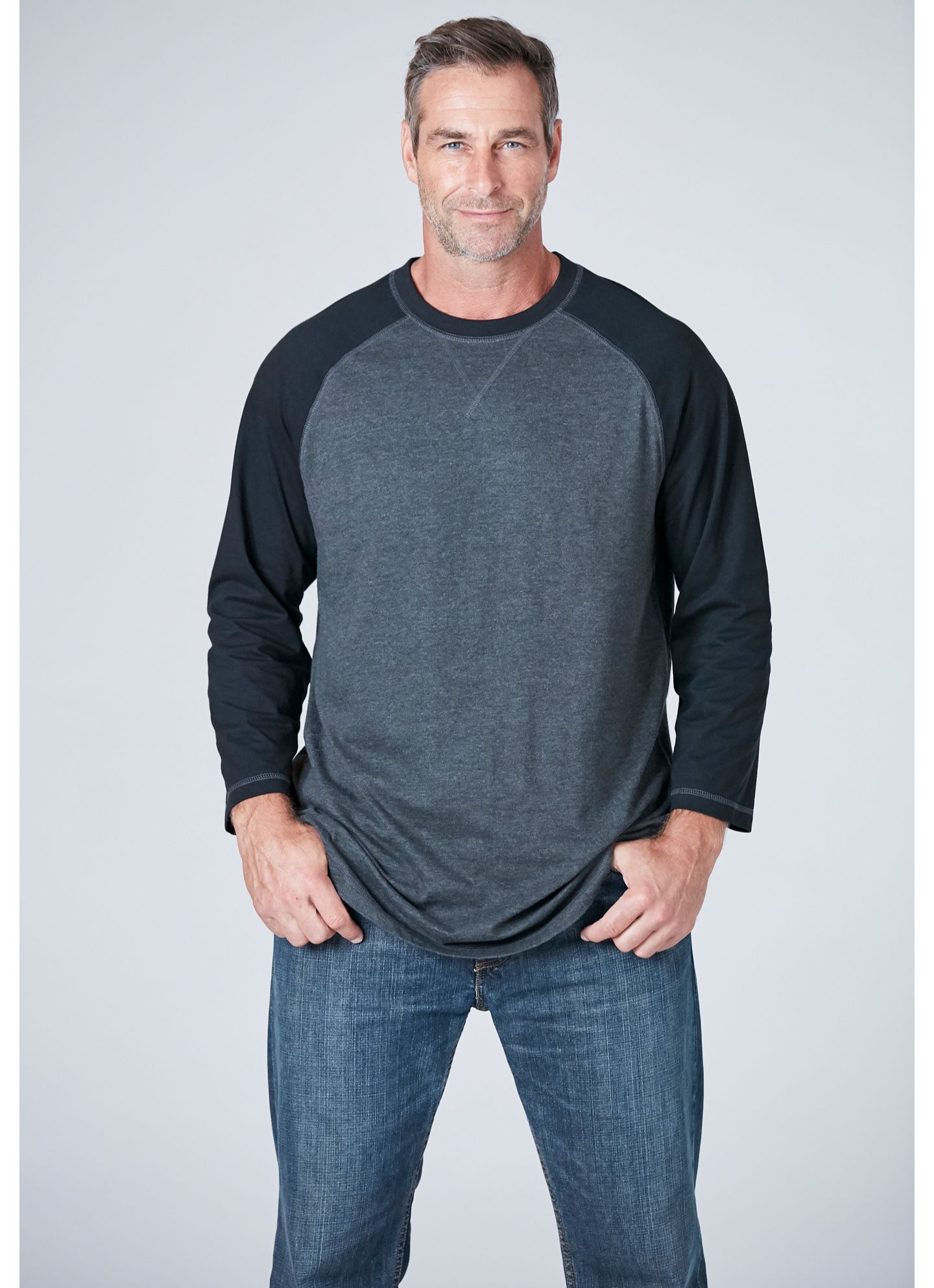 Мужская футболка Liberty Blues by KingSize Crewneck Raglan, цвет: Меланжевый серый — фото 2