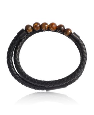 Tiger s Eye Beaded and Leather Wrap Bracelet - Braided Leather & Stone Jewelry for Men