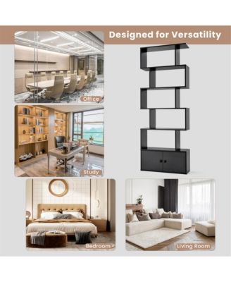 2PCS 6-Tier Shaped Bookshelf w/ Cabinet 6-Tier Tall Bookcase w/ Doors