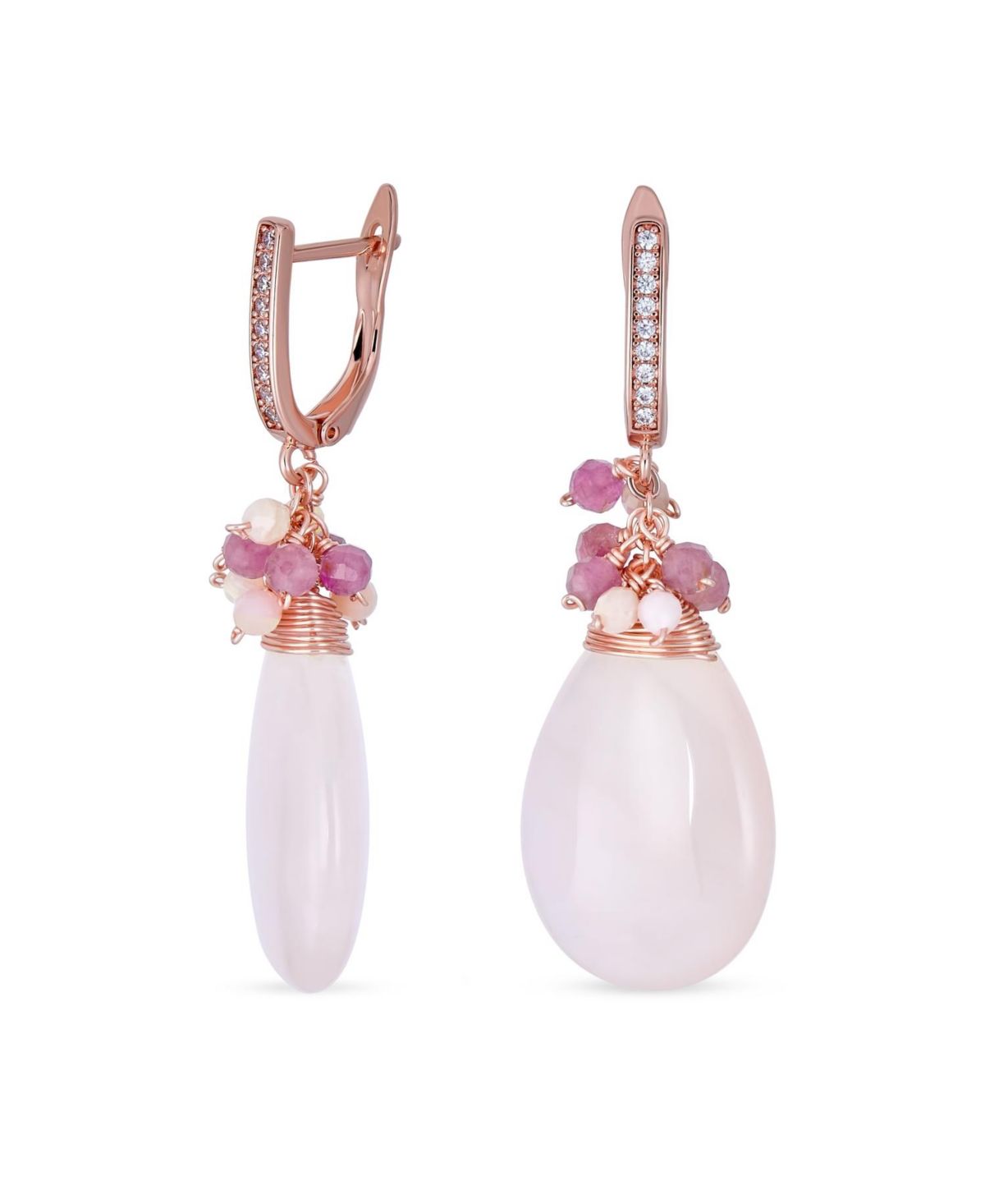 Bling Jewelry Natural Purple Amethyst Teardrop Drop Bead Accent Dangle Earrings Rose Gold