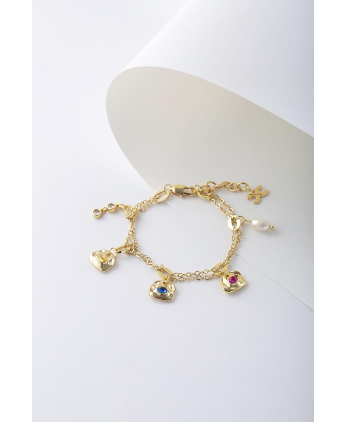 Iris Colored Cubic Zirconia and Freshwater Pearl Charms Bracelet - Silver