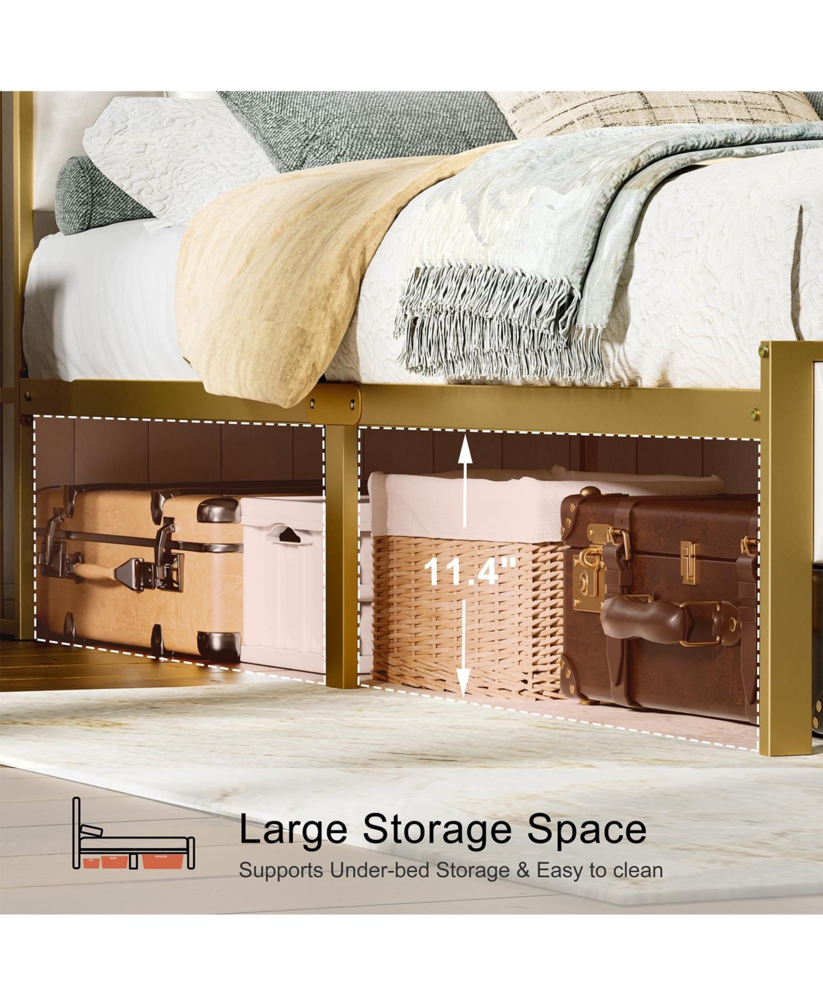 Hausource Size Bed Frame with Storage Headboard & Usb Ports & Outlets No Box Spring Needed
