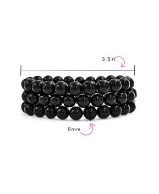Stackable Set Of 3 Natural Stone Round Bead 8MM Multi Strand Stretch Bracelet