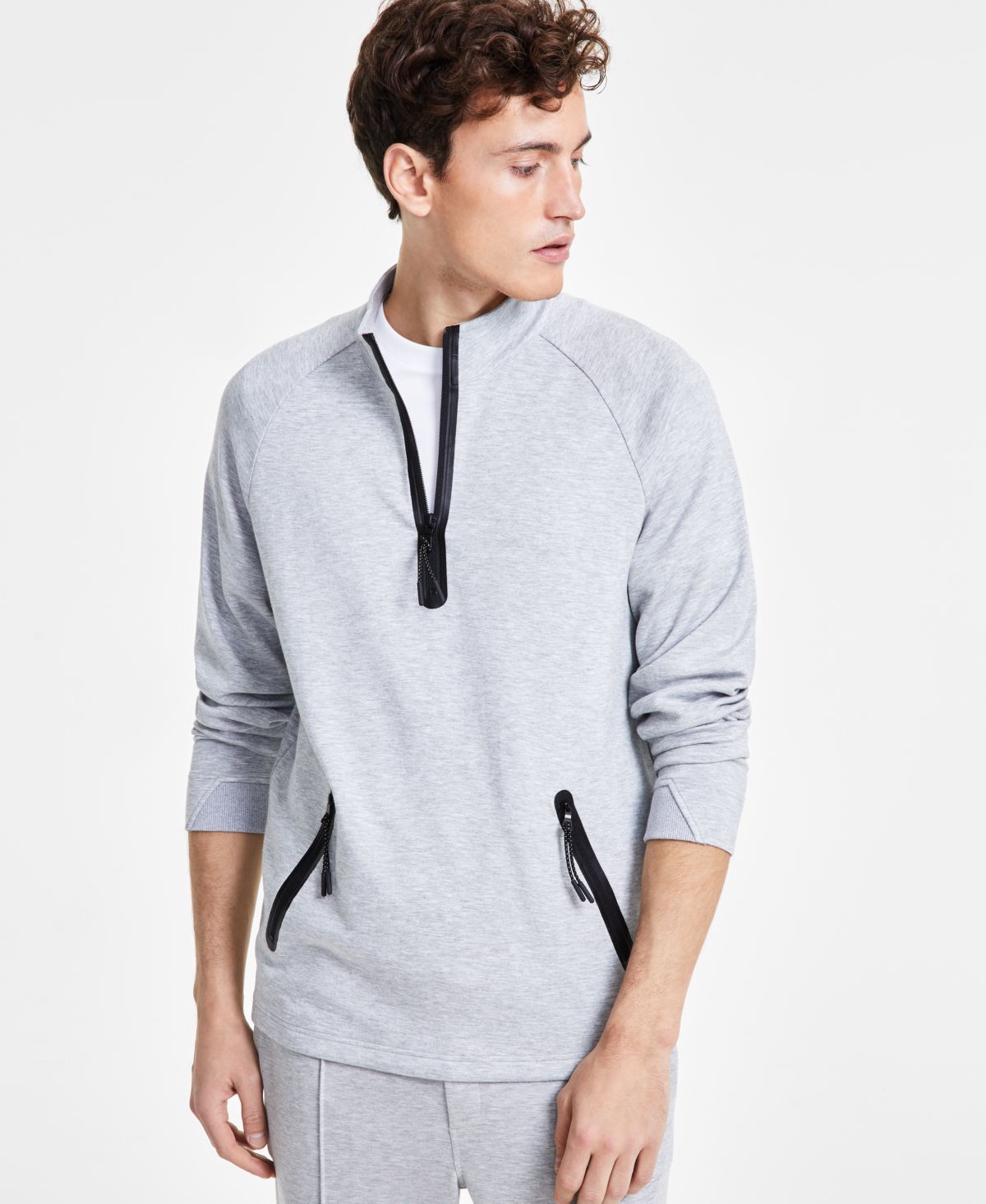 Men's Alfatech Quarter-Zip Sweatshirt, Exclusively at Macy's - Casual Grey Heather