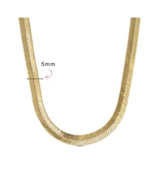 Flexible Flat Contoured Fit Collar Gold Tone Herringbone Snake Chain Omega Choker Necklace Flexible Contoured 15 Inch 5MM Wide