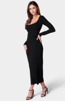 Women's Long Sleeve Square Neck Rib Maxi Dress