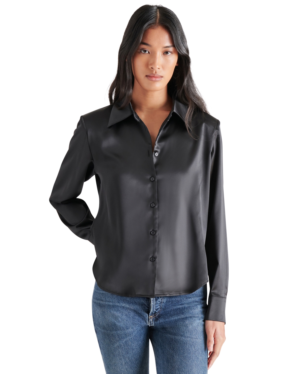 Steve Madden Women's Asa Charmeuse Shoulder Pad Shirt In Black