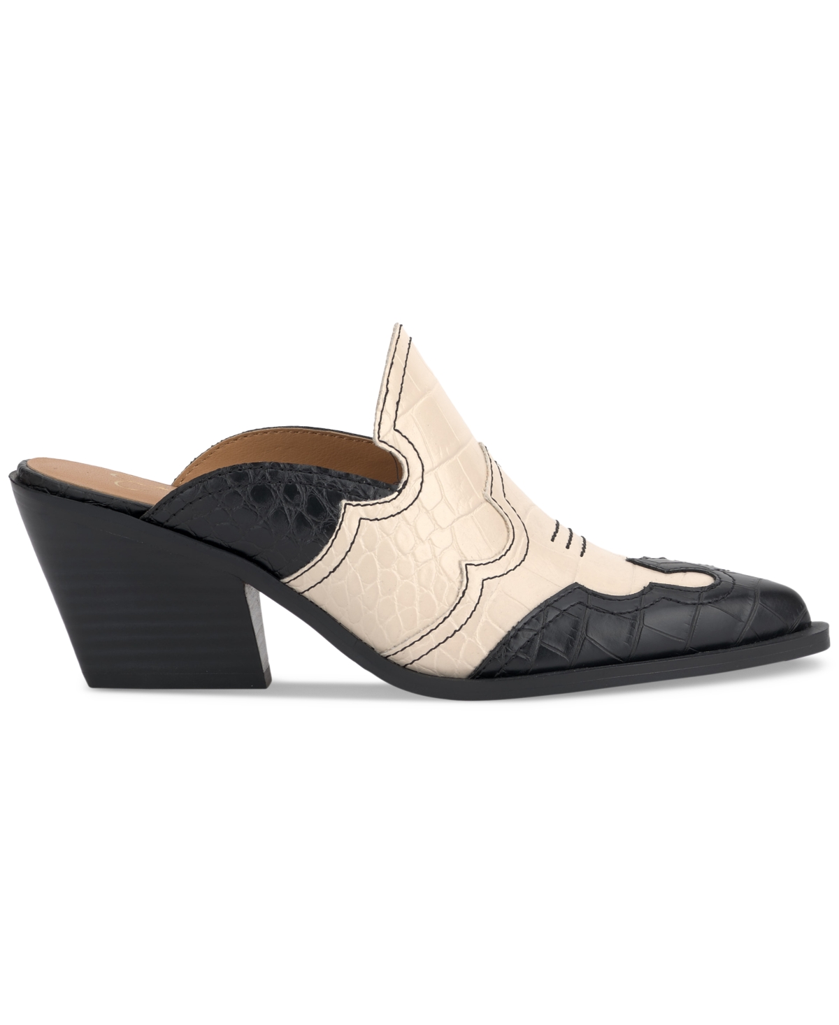Jessica Simpson Women's Zurina Western Heeled Mules -Chalk Croco