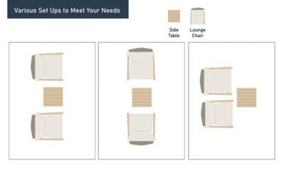 3 Piece Patio Set, 2 Lounge Chairs & 1 Coffee Table, Gray & Beige