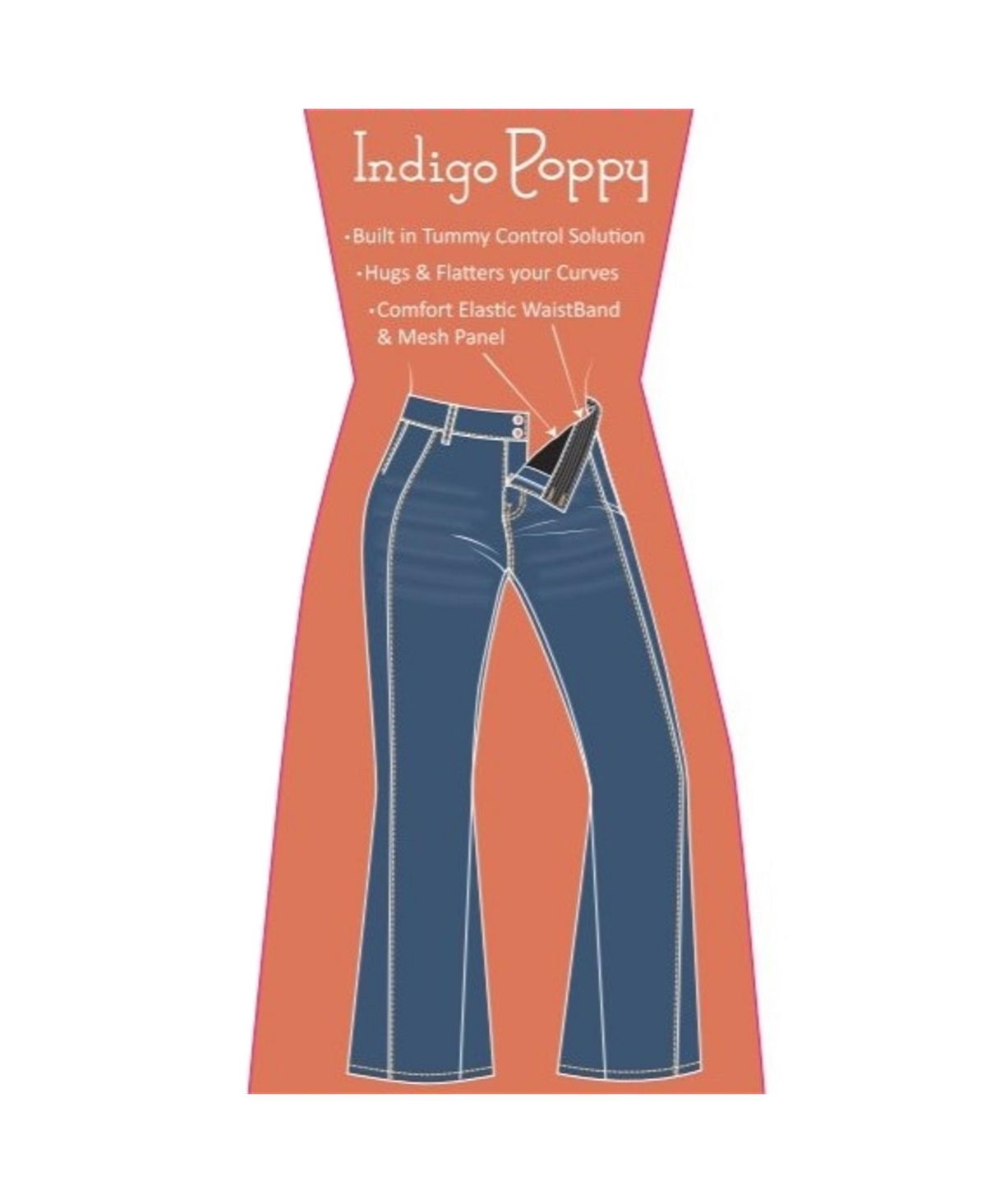 Women's Tummy Control Seamed Detail Flare Wide Leg Jean - Dark indigo blue wash