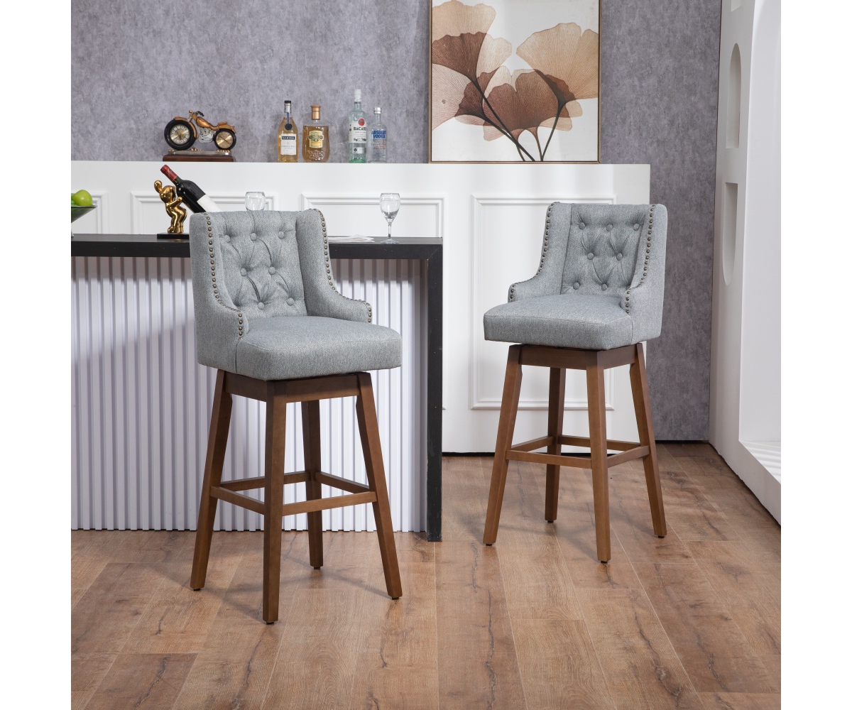 The Pop Home Set of 2 360° Swivel Bar Stools, Counter Height Linen Bar Chairs for Kitchen-The Pop Home