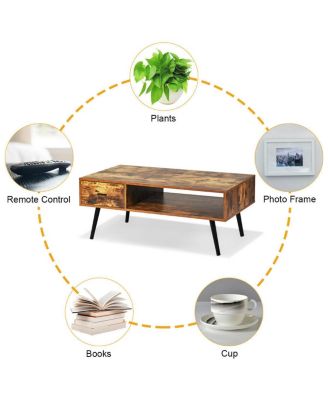 35" MDF & Particle Board Retro Mid-Century Open Shelf Coffee Table