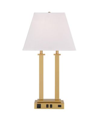 Amity 26" High Modern Desk Lamp USB Port AC Power Outlet Gold Warm Brass Finish Metal Single White Shade Home Office Living Room Charging Bedroom Bedside Nightstand House Reading - Possini Euro Design