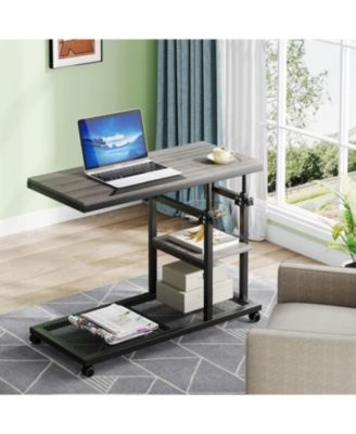 34.5 inch Wood  Height Adjustable C Table with Wheels and Tiltable Drawing Board desk