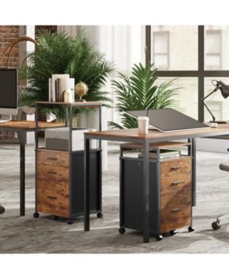 File Cabinet with Storage Drawers, Rolling Printer Stand with Adjustable Shelves, Wood Filing Cabinet for Home Office, Rustic Brown