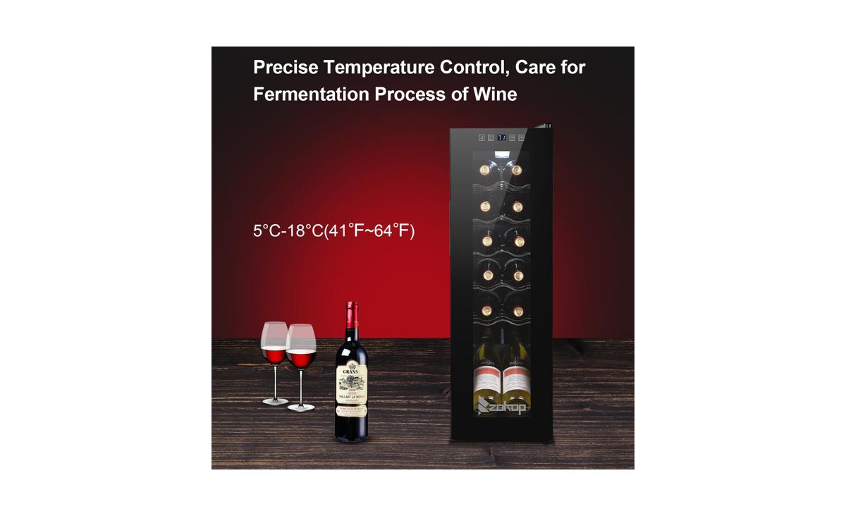 Slickblue12-Bottle Electronic Wine Cabinet with Transparent Glass Door and Cold Rolled Sheet Design - Black