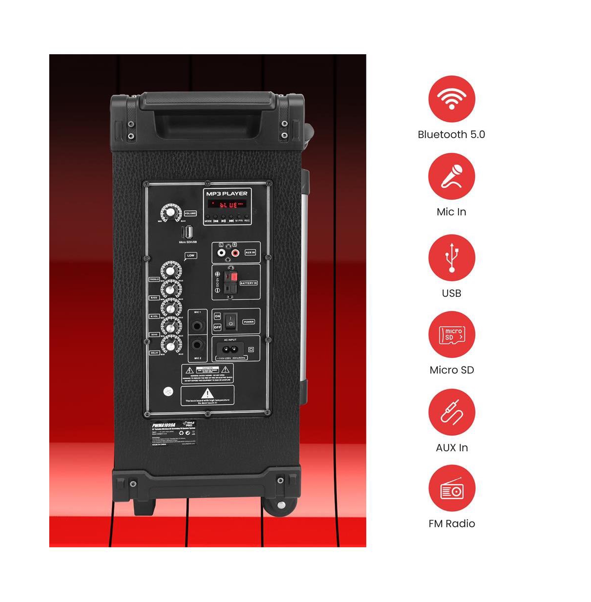 Pyle Portable Bluetooth Pa Speaker System with Wireless Microphones, Usb/Sd/Fm - 600W, PWMA1099A