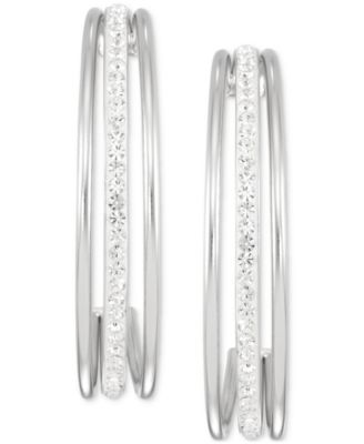 Crystal Triple Row C-Shape Earrings in 18k Yellow Gold Over Sterling Silver  or Sterling Silver (48mm)