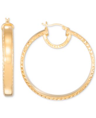 Simone I. Smith - Polished Textured Hoop Earrings in 18k Yellow Gold Over Sterling Silver