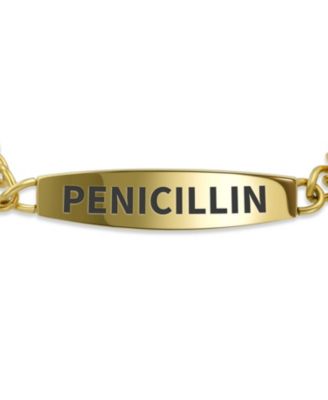 Penicillin Medical Identification ID Bracelet Miami Cuban Link Chain Gold 2 Tone Stainless