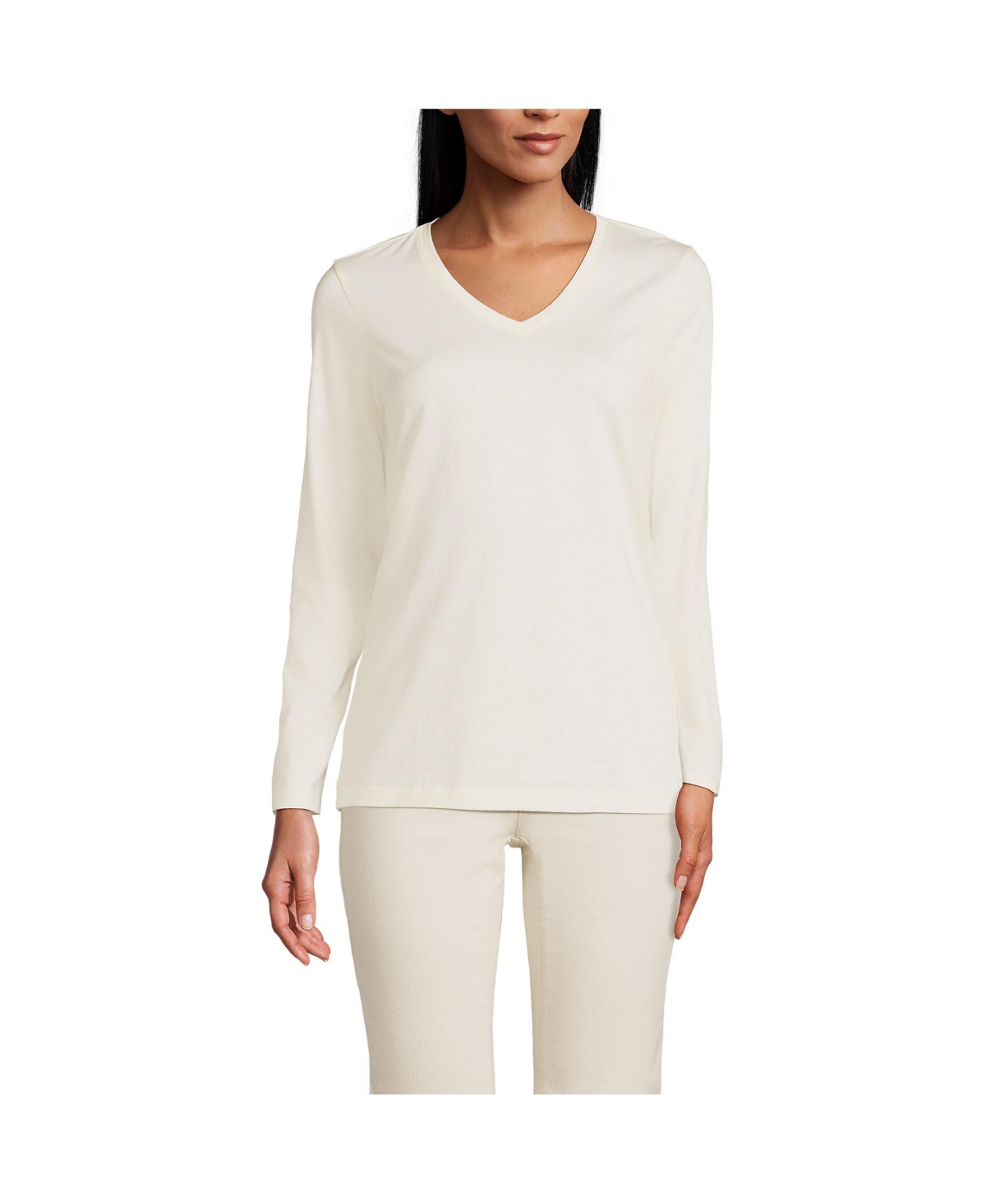 Lands' End Women's Relaxed Supima Cotton Long Sleeve V-Neck T-Shirt