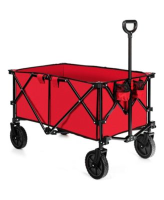 Outdoor Folding Wagon Cart with Adjustable Handle and Universal Wheels-Red